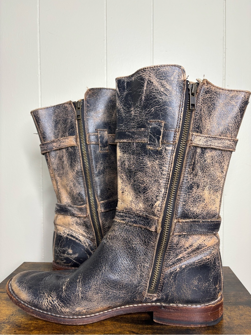 BED STU Cobbler Sandover Brown Leather Mid Buckle Boots Distressed Womens Size 9 - Picture 4 of 9